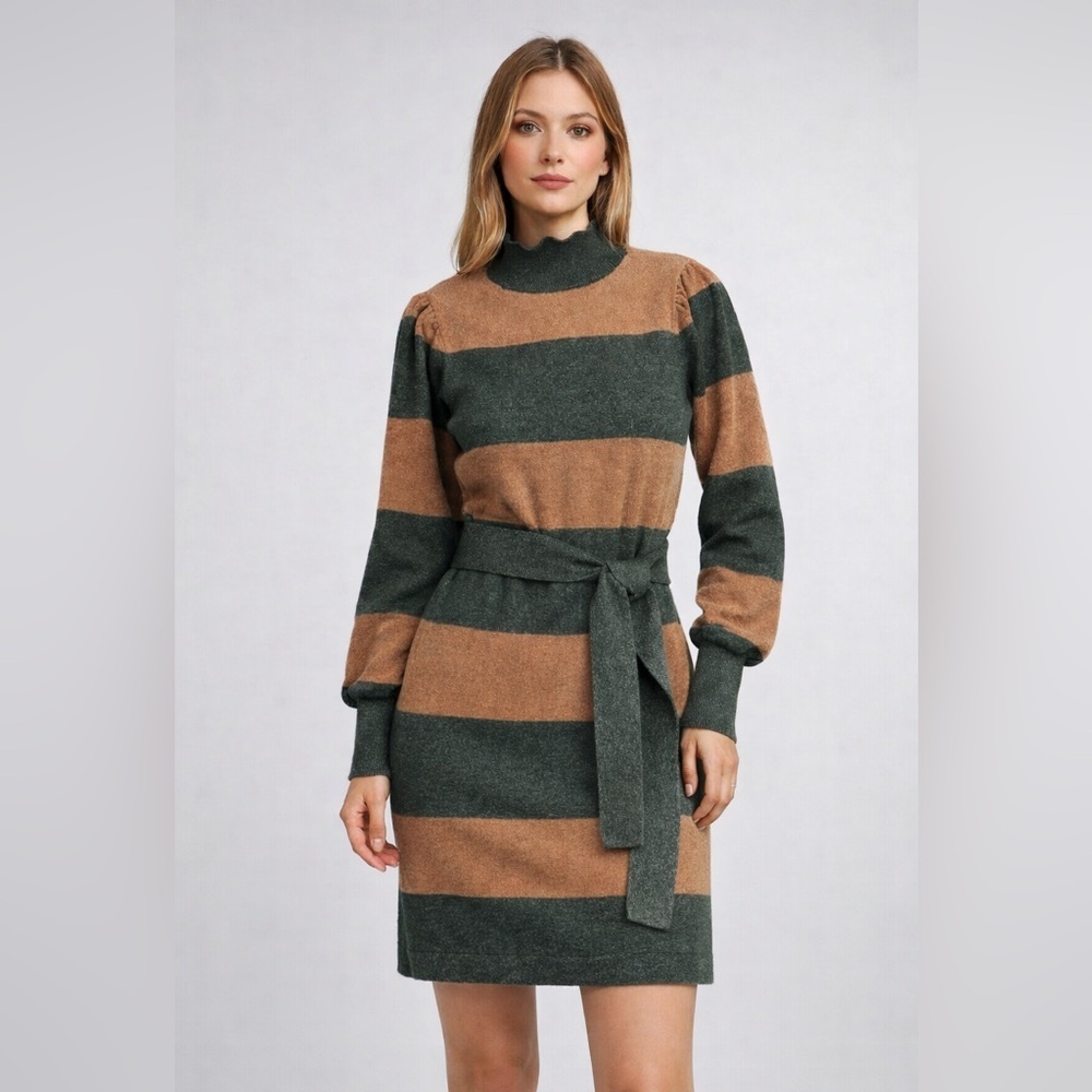 325. Ann Taylor Striped Knit Dress in Green and Brown